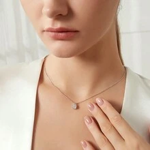 GGRUO 1CT 莫桑石 925 纯银经典闪亮吊坠项链女士婚礼精美珠宝已通过测试 - 無色 - 查看 5