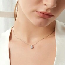 GGRUO 1CT 莫桑石 925 纯银经典闪亮吊坠项链女士婚礼精美珠宝已通过测试 - 無色 - 查看 2