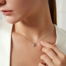 GGRUO 1CT 莫桑石 925 纯银经典闪亮吊坠项链女士婚礼精美珠宝已通过测试 - 無色 - 查看 6