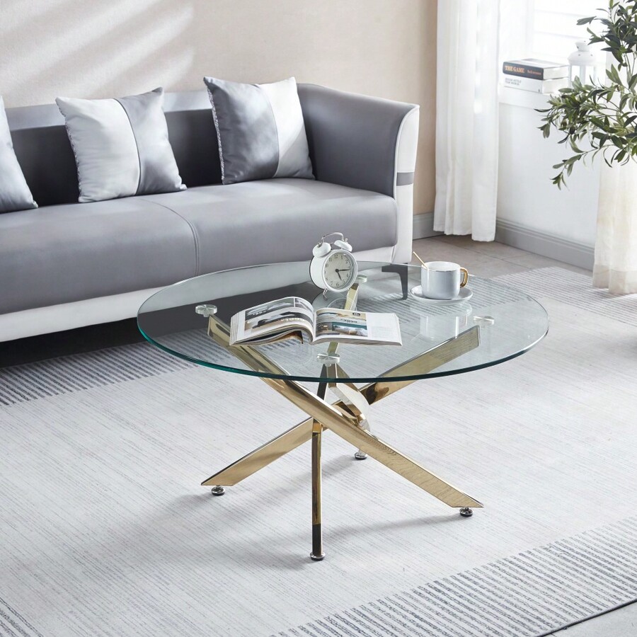 Modern Round Tempered Glass Coffee Table With Chrome Legs SHEIN USA