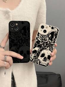 2个复古骷髅花卉印花手机壳，深色系手机壳，黑白手机壳，兼容和Galaxy手机，手机保护套 - 彩色 - 查看 2