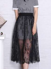 Lace Midi Skirt, Height 76cm, Elegant Black Skirt Lace Transparent Long Tulle Skirt, Ladies High Waist Beach Butt Cover Skirt, Elastic And Adjustable Waistband