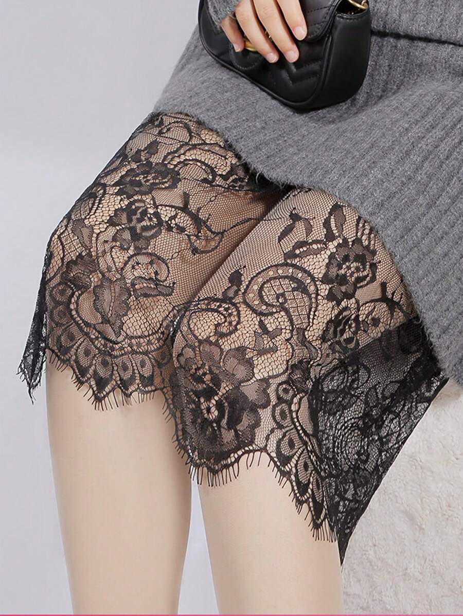 Lace Midi Skirt, Height 76cm, Elegant Black Skirt Lace Transparent Long Tulle Skirt, Ladies High Waist Beach Butt Cover Skirt, Elastic And Adjustable Waistband