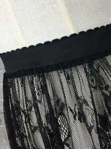 Lace Midi Skirt, Height 76cm, Elegant Black Skirt Lace Transparent Long Tulle Skirt, Ladies High Waist Beach Butt Cover Skirt, Elastic And Adjustable Waistband