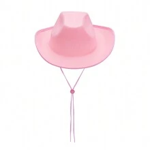 Adjustable Chin Strap Cowboy Hats Cowgirl Hat With Scarf For Women Girls Cowboy Costume Theme Party - 粉紅色 - 查看 3