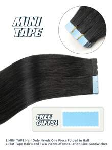 10 Pcs Mini Tape In Hair Extensions Human Hair Color 1 Jet Black 14-22 Inch Remy Human Hair Double Side Invisible Seamless Tape In Hair Extensions