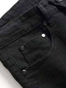 Men's Washed Black Denim Skinny Jeans, Stretchy & Fashionable - Black - View 4