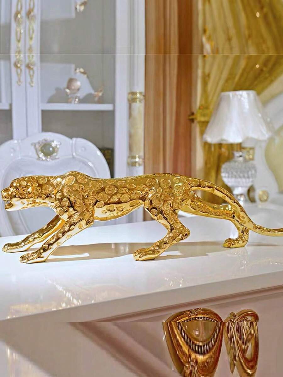 1 件创意豹纹设计金色家居装饰物，电镀树脂装饰工艺品，适合家居装饰、卧室装饰、办公室和学生，最佳万圣节和圣诞节礼物