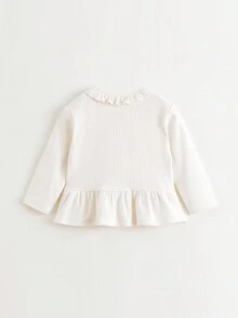 MARC&JANIE 年轻女孩可爱花朵蕾丝领长袖打底保暖 T 恤，秋冬 - 米色 - 查看 6