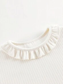 MARC&JANIE 年轻女孩可爱花朵蕾丝领长袖打底保暖 T 恤，秋冬 - 米色 - 查看 7