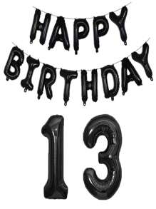 黑色生日快乐数字铝箔气球成人生日派对装饰10 11 14 15 16 18 25 30 35 40 50 60 70岁，圣诞节 - 黑色 - 查看 28