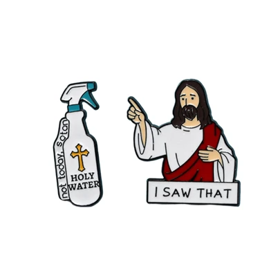 2 Pcs/Set Jesus I Saw That Holy Water Enamel Pin Custom Decorative Brooches Ornaments Lapel Bag Badges Jewelry Gifts Pin Pin For Clothes Bag Charm School Kpop Backpack Teacher Supplies Bag Charms Cute Office Accessories Shirts Jacket Christmas Halloween Autumn-Winter Accessories,Suitable For Teens, Youth,Men,Casual, Outdoor, Athletic, Vacation, Graduation Gifts, Birthday, Daily Wear Clothes Pin Funny Teacher Gifts Men Gifts Bag Pins