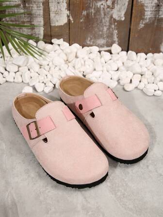 女士春夏初秋新款包头一脚蹬乐福鞋，舒适金属扣装饰休闲厚底高端简约平底鞋