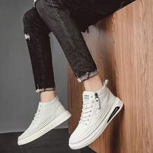 Giày nam cổ thấp mới Giày mùa đông giữ nhiệt lót ấm áp, Giày da thường ngày cho nam Giày bốt cổ giữa chống thấm nước màu đen - trắng - Xem 4