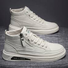 Giày nam cổ thấp mới Giày mùa đông giữ nhiệt lót ấm áp, Giày da thường ngày cho nam Giày bốt cổ giữa chống thấm nước màu đen - trắng - Xem 1