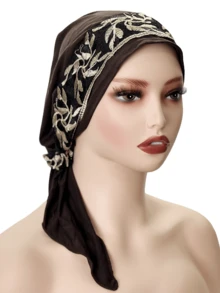 1 chiếc khăn trùm đầu thêu đàn hồi thanh lịch cho nữ, trang trí ren hoa polyester thời trang, phù hợp với mọi mùa - A - Xem 7