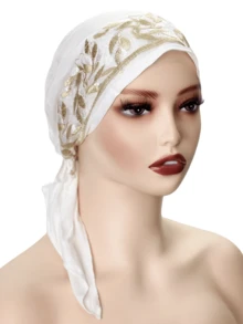 1 chiếc khăn trùm đầu thêu đàn hồi thanh lịch cho nữ, trang trí ren hoa polyester thời trang, phù hợp với mọi mùa - A - Xem 5