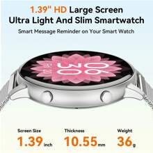 1,39" Écran rond HD, Batterie 210mAh, Montre connectée pour femmes, Convient pour maman, Avec fonctions d'appel (répondre/composer), lecteur vocal/musique IA/suivi de la forme physique. Convient également pour le suivi des activités des femmes. Montre connectée pour hommes, Plusieurs modes sport, Compatible avec Android et iOS - ceinture en acier argenté - Voir 4