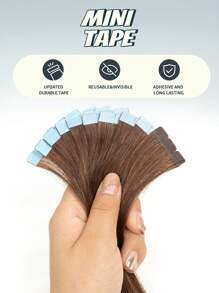 10pcs Mini Tape-In Hair Extensions, Real Human Hair, #4 Chocolate Brown, 14-22 Inches, Remy Human Hair, Double-Sided Invisible Tape-In Extensions - S4 - View 5