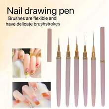 5支美甲线条画笔，日式超细彩色画笔，法式美甲笔带艺术花勾线，四色可选（黑、白、紫、粉），超细分段笔，适用于精准美甲，7/9/11/15/25mm - 紫色 - 查看 7