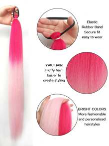 1 件 28 英寸（约 70 厘米）渐变粉色编织马尾辫接发，渐变色彩色接发，适用于辫子弹力包裹和天然柔软编织（紫红色/浅粉色） - 挑染粉色 - 查看 5