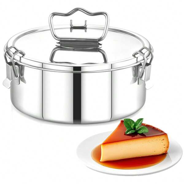 7.5 X 7.5 X 3.5 Inch Stainless Steel Pudding Mold, 63 Fluid Ounces Capacity (6 Quarts), With Lid, Suitable For Making Puddings And Desserts