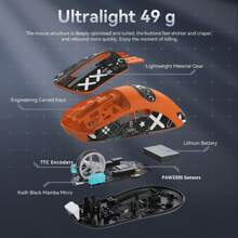 Mouse ultraleggero ATTACK SHARK X3 49g, sensore da gioco PixArt PAW3395, mouse da gioco wireless/cablato BT/2.4G, 26000 DPI, batteria da 200 ore, mouse da ufficio per Win11/PS - Arancione - Visualizzare 4