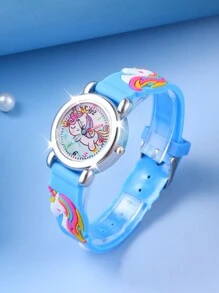 3 件套可爱彩虹独角兽卡通儿童运动石英手表 - 彩色 - 查看 4