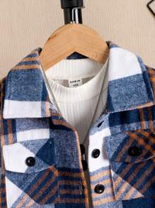 Bộ 2 áo sơ mi kẻ caro dài tay dày dặn và quần denim cho bé trai, mùa xuân và thu - Nhiều màu - Xem 3