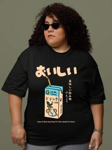 JUICE CAT Plus Size T-Shirt Women's Fashion 100% Cotton Streetwear NEW! - màu đen - Xem 1