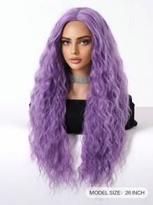 26 英寸紫色长卷发合成假发，紫色小至中卷发假发，适合时尚女士紫色假发日常派对角色扮演万圣节使用 - 紫色 - 查看 6