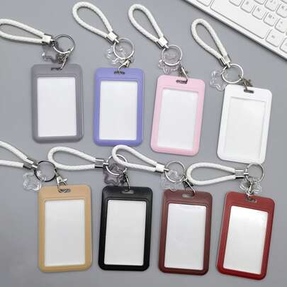 1 件纯色塑料卡套，简约彩色卡夹，适用于学生证、公交卡、校园卡，带弹簧钥匙扣挂件，学校用品，返校