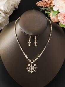 3 件套优雅水晶雪花吊坠项链耳环首饰套装，适合女性婚礼伴娘派对 - 彩色 - 查看 8