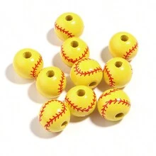 10 件/包木制运动系列珠子，个性化运动风格棒球篮球排球美式足球网球足球手工 DIY 手链项链手机钥匙扣装饰，礼品和工艺品 - 彩色 - 查看 17