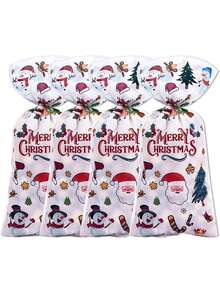 50/100 个圣诞玻璃纸礼品袋，透明圣诞老人礼品包装袋，玻璃纸礼品纸袋，适用于圣诞节、圣诞夜和主题派对 - 彩色 - 查看 5