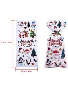 50/100 个圣诞玻璃纸礼品袋，透明圣诞老人礼品包装袋，玻璃纸礼品纸袋，适用于圣诞节、圣诞夜和主题派对 - 彩色 - 查看 8