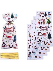 50/100 个圣诞玻璃纸礼品袋，透明圣诞老人礼品包装袋，玻璃纸礼品纸袋，适用于圣诞节、圣诞夜和主题派对 - 彩色 - 查看 1