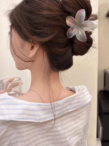 1/2 piezas Clips para el cabello de plástico de gran tamaño de 8cm/3.15in con diseño de flores degradadas rosa y blanco, elegantes, sencillos y multiusos para uso diario, fiesta, trabajo, viaje, peinados, decoración del hogar y baño, decoración de otoño, vuelta al colegio