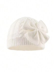 1pc Baby Bow Knit Winter Hat With Thick Lining, Solid Color Newborn Beanie - Bow - View 2
