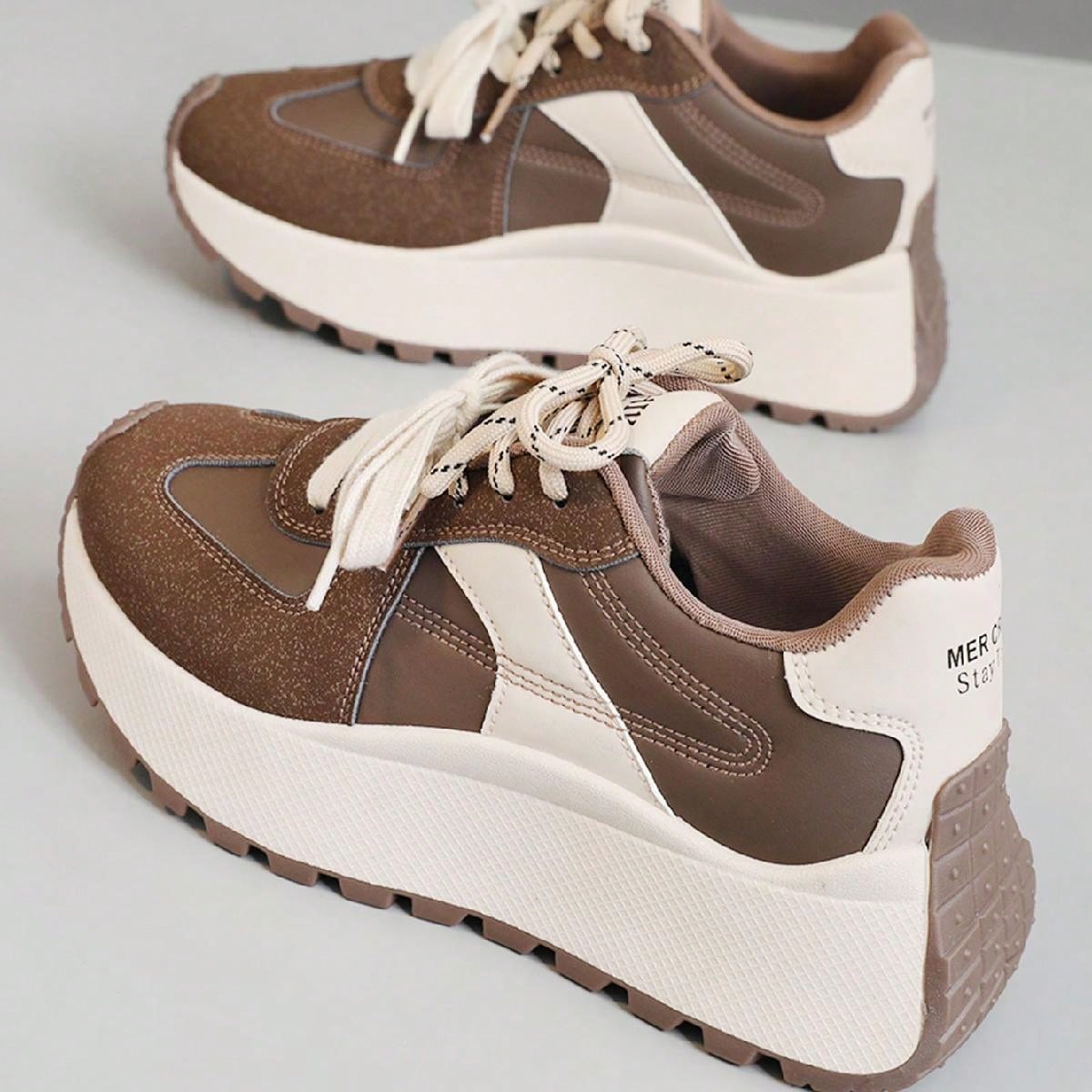 Nuevas zapatillas deportivas gruesas de mujer, plataforma con suela gruesa, calzado deportivo casual transpirable y bicolor, otoño 2024