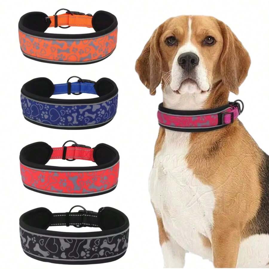 Adjustable Dog Collar With Safety Lock Padded Reflective Breathable Comfortable Soft Durable LR-0313 - Red - View 1