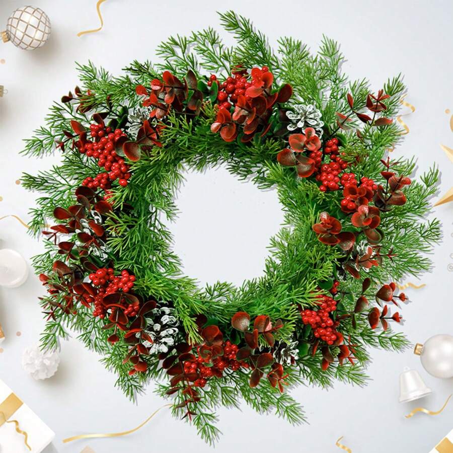 1 vòng hoa lễ hội Giáng sinh đường kính 40cm/15,74 inch, phong cách Châu Âu và Mỹ, thích hợp để trang trí nhà cửa dịp Giáng sinh, trang trí cửa và tủ quần áo, quà tặng tốt nhất - màu xanh lá - Xem 1