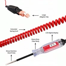 Electric Circuit Tester 5-48V Digital LCD Voltage Tester With 140 Inch Extended Spring Wire Car Truck Vehicles Low Voltage Tester With Probe For Trailer Boat Motorcycle - Red - View 5
