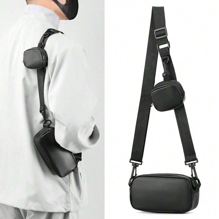 男士时尚户外斜挎包 男女通用邮差包 学生商务单肩包 大容量工作日常使用 春节情人节礼物 春夏假期旅行 - 黑色 - 查看 1