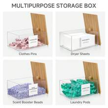 1 Packung Acryl Weichspülertücher Halter mit Deckel, klarer Wäschetücher Behälter mit 27 Etiketten, Wäschekapseln Aufbewahrung für Wäscheraumorganisation, Studentenwohnheim, Badezimmer Accessoires, Raumdekoration