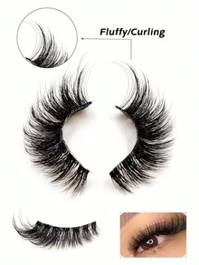 Asiteo 5 Pairs Cat Eye False Eyelashes, Transparent Stem, Fluffy & Soft, Makeup Eyelash Extensions - Black - View 3