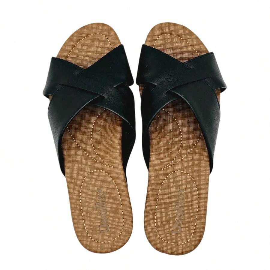 Usaflex Cross Flip Flops In Practical And Comfortable Leather - màu đen - Xem 1
