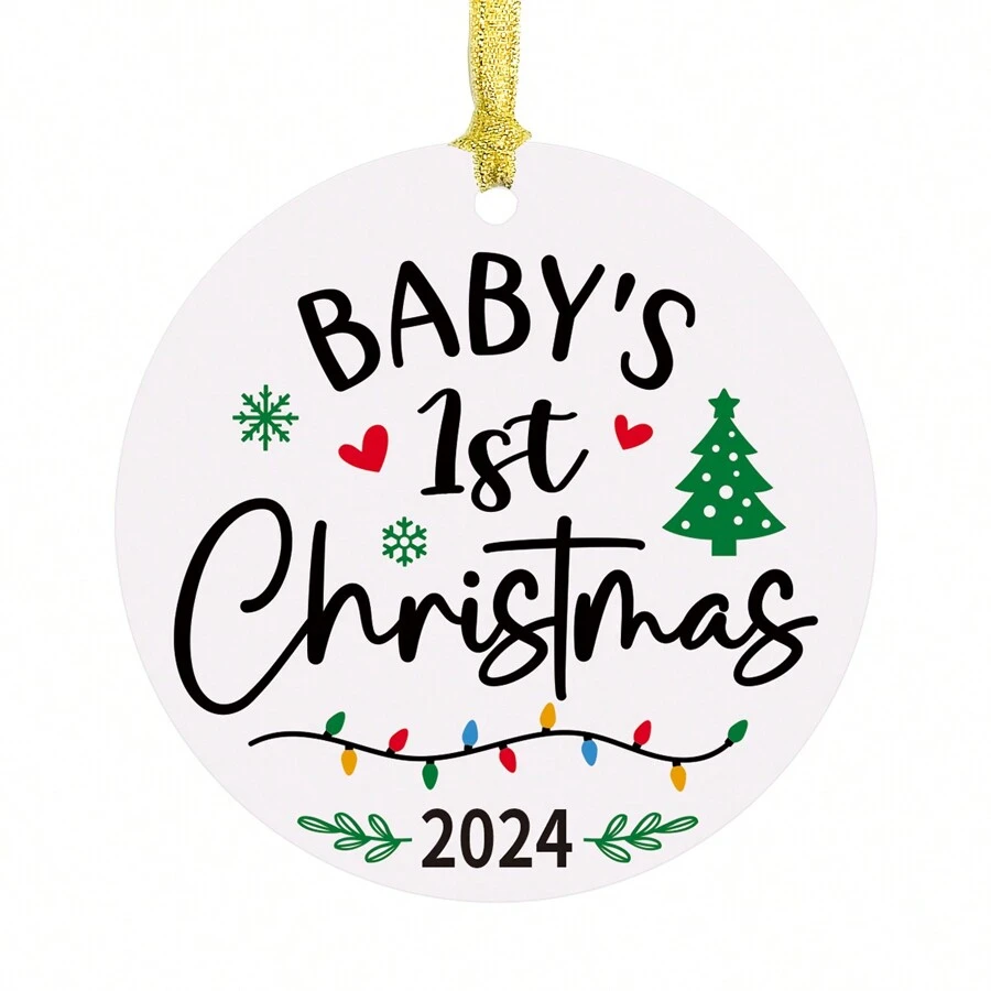 1 件新生儿第一个圣诞节装饰品 2024，第一个圣诞节纪念品，圣诞树装饰品，亚克力家庭派对户外室内装饰品，新生儿圣诞礼物，圣诞节 - 彩色 - 查看 1