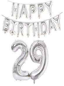 银色生日快乐数字字母铝箔气球成人生日派对装饰10 11 12 14 15 18 20 25 30 35 40 50岁60岁圣诞节 - 銀色 - 查看 37