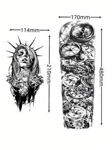 20 张 3D 监狱哥特式毛利袖纹身 8 张超长全袖 12 张黑狼虎狮手臂贴临时纹身成人假全臂袖纹身贴纸骷髅骨架 - 黑色 - 查看 8